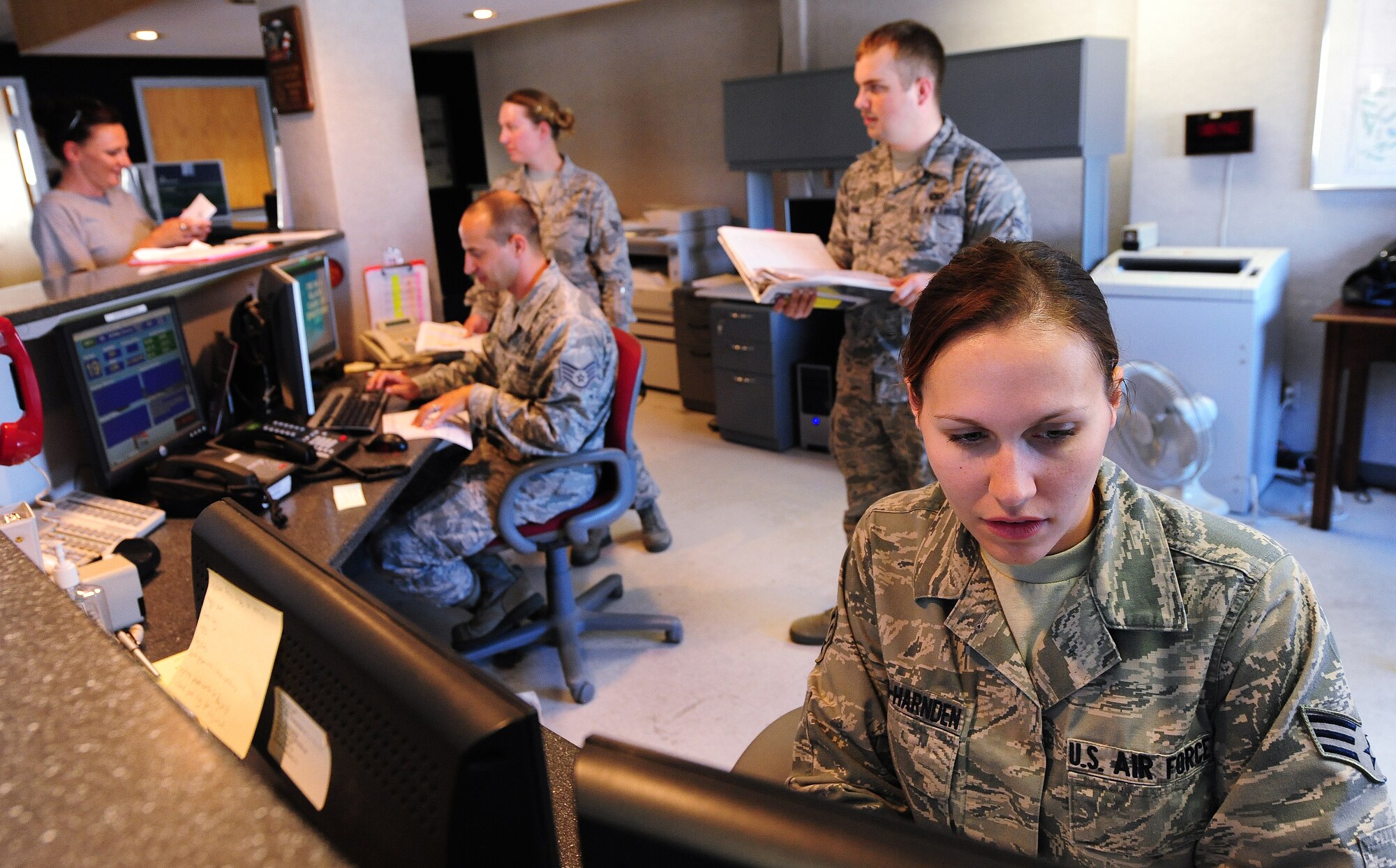 WHITEMAN AIR FORCE BASE, Mo. -- Members of the 509th Operations Support Squadron airfield management operations flight perform daily operations June 29. The flight ensures the safety of all aircraft and personnel who work on the airfield. (U.S. Air Force photo/Senior Airman Nick Wilson) (Released)
