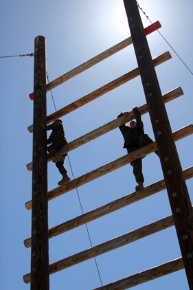 The stairway to heaven is a 30-foot ladder-like obstacle aboard Marine Corps Recruit Depot San Diego. Recruits must climb to the top, climb over the top log and then go back down the other way. The high obstacle portion of the Confidence Course allows recruits to face any fear of heights and gain a sense of accomplishment from completing the obstacle.