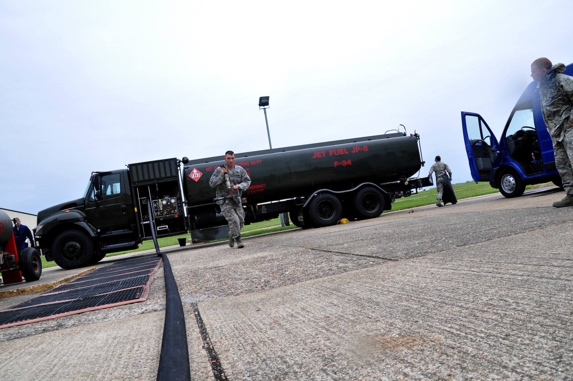 RAF MILDENHALL, England -- Senior Airman Nicholas S. Horsely, 442nd Logistics Readiness Squadron fuels technician, performs daily inspections on a refueling truck here, June 30, 2012. Horsely, along with approximately 50 other reservists from the squadron, was deployed for training. The 442nd LRS is part of the 442nd Fighter Wing, an A-10 Thunderbolt II Air Force Reserve unit at Whiteman Air Force Base, Mo. (U.S. Air Force photo/Staff Sgt. Danielle Johnston)