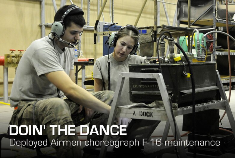 Airman 1st Class Cameron Carder (left) and Airman 1st Class Christina Thilges, electricians assigned to the 451st Expeditionary Aircraft Maintenance Squadron at Kandahar Airfield (KAF), Afghanistan, run a battery of tests on the electrical systems of a South Carolina Air National Guard F-16 on June 26, 2012. Members of the 169th Fighter Wing at McEntire Joint National Guard Base, S.C., are deployed to KAF in support of Operation Enduring Freedom. Swamp Fox F-16’s, pilots, and support personnel began their Air Expeditionary Force deployment early April to take over flying missions for the air tasking order and provide close air support for troops on the ground in Afghanistan. (U.S. Air Force photo/TSgt. Stephen Hudson)