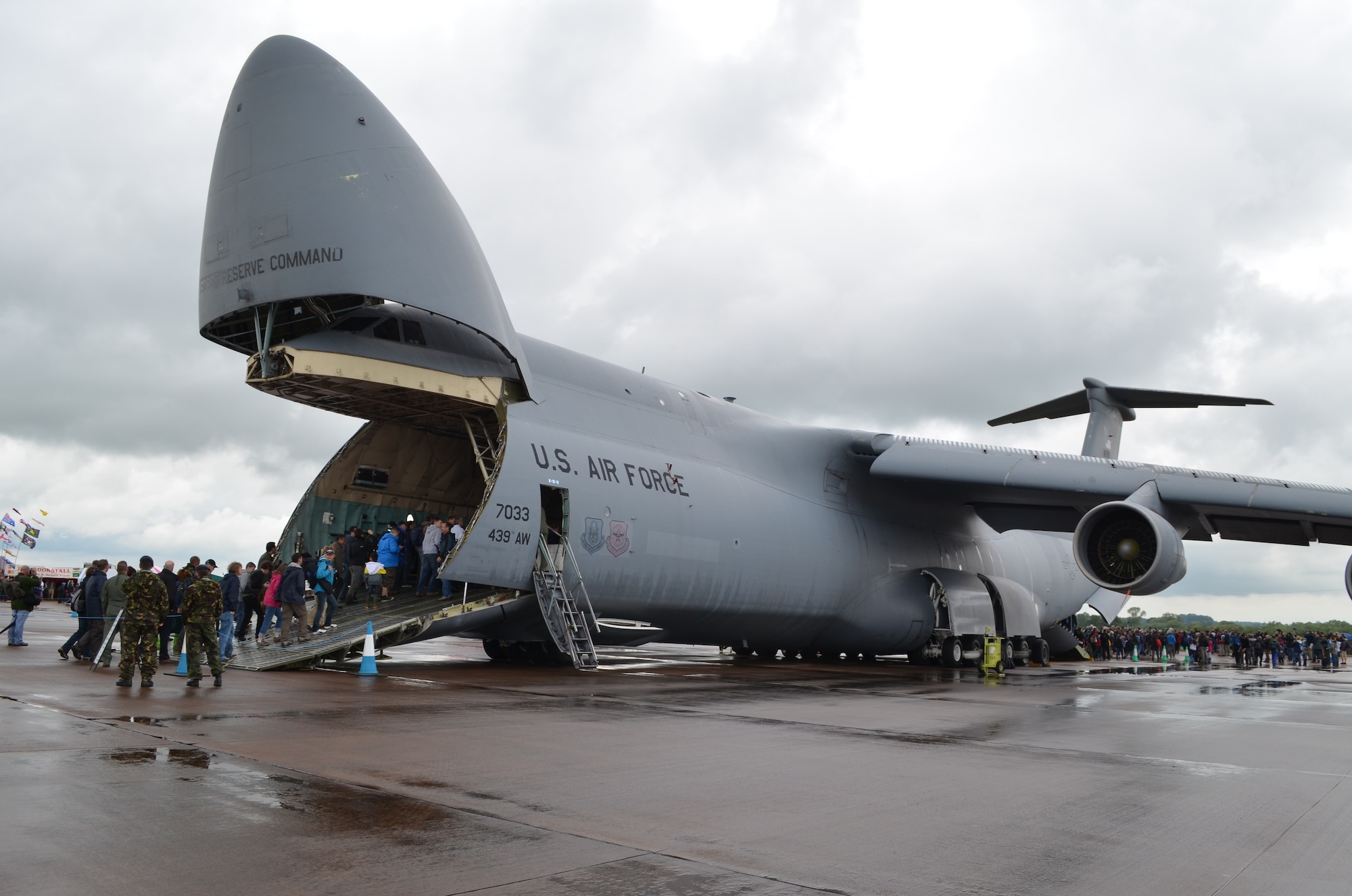 RAF FAIRFORD, United Kingdom - A C-5 Galaxy from Westover Air Reserve Base, Mass., sits as a static display at the Royal International Air Tattoo July 7. More than 130,000 people attended the tattoo. (U.S. Air Force photo by 1st Lt. Carolyn Glover)