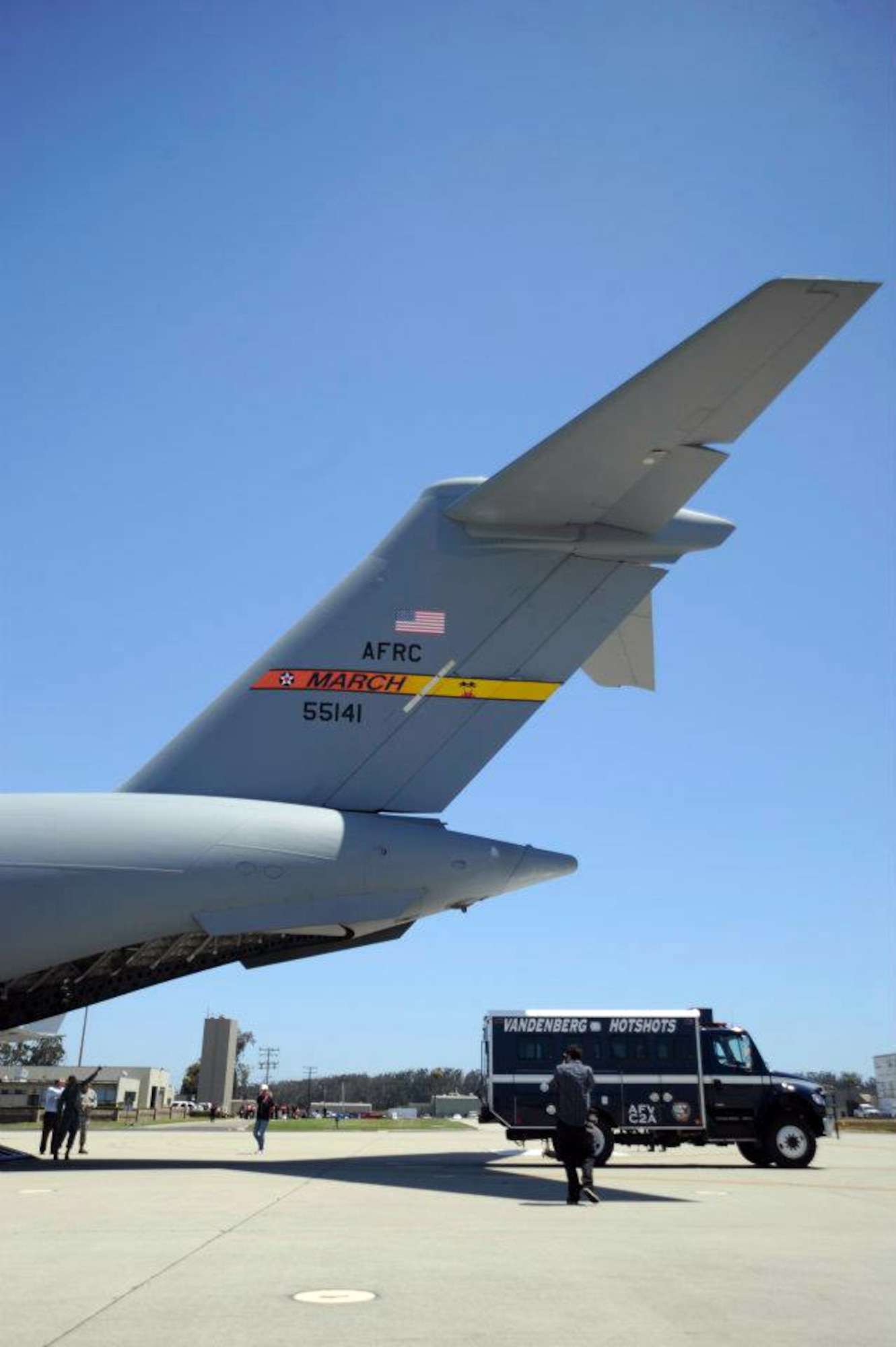 A Vandenberg Air Force Base Hot Shots vehicle backs into the belly of a March Air  Reserve Base, Calif., C-17 Globemaster III at Vandenberg AFB, Calif., on June 27, 2012. Eighteen members of the Vandenberg Hot Shots crew, along with two crew carrier vehicles, one superintendent support vehicle and one all terrain vehicle, deployed to Colorado to support the wild land fire-fighting efforts. (U.S. Air Force photo by Staff Sgt. Andrew Satran)