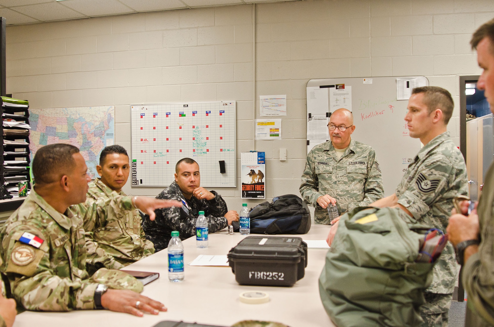 Service members from the Panamanian military came to the 139th Airlift Wing this week to train on military procedures July 11, 2012, at Rosecrans Air National Guard Base, St. Joseph, Mo.  The Missouri National Guard is part of the State Partnership Program in which each state interacts with different countries’ militaries, which helps with international relations. (Air National Guard photo by Senior Airman Kelsey Stuart/Released)