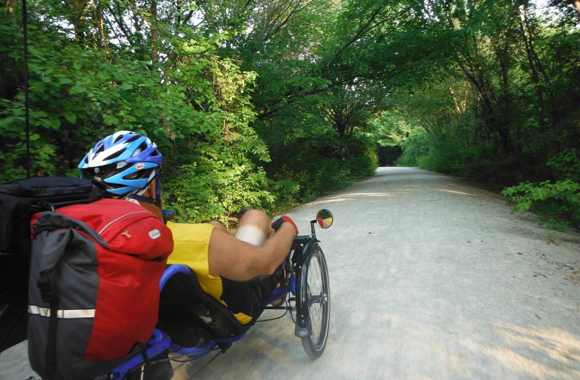 WEATHERFORD, Texas -- Air Force architect Dave Duncan cruises down Mineral Wells Trailway near Weatherford, Texas, on his way to join the 2012 Oklahoma Freewheel 500-mile bike ride. (Courtesy photo)
