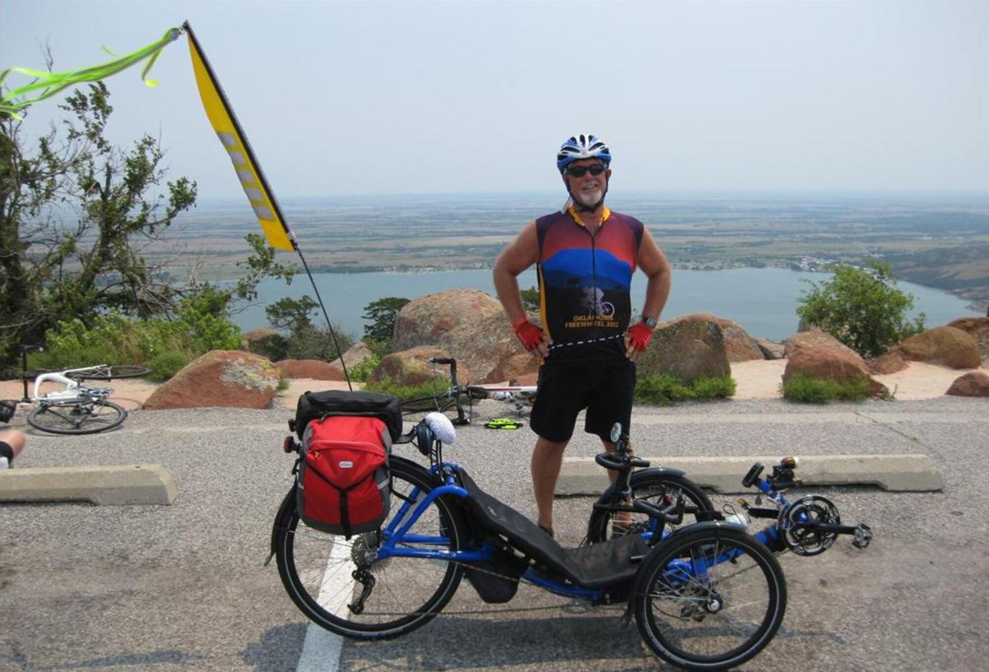 WITCHITA MOUNTAINS WILDLIFE REFUGE, Okla. -- Air Force architect Dave Duncan poses for a photo after climbing Mount Scott in the Wichita Mountains Wildlife Refuge, Okla., during the 2012 Oklahoma Freewheel bike ride. (Courtesy photo)