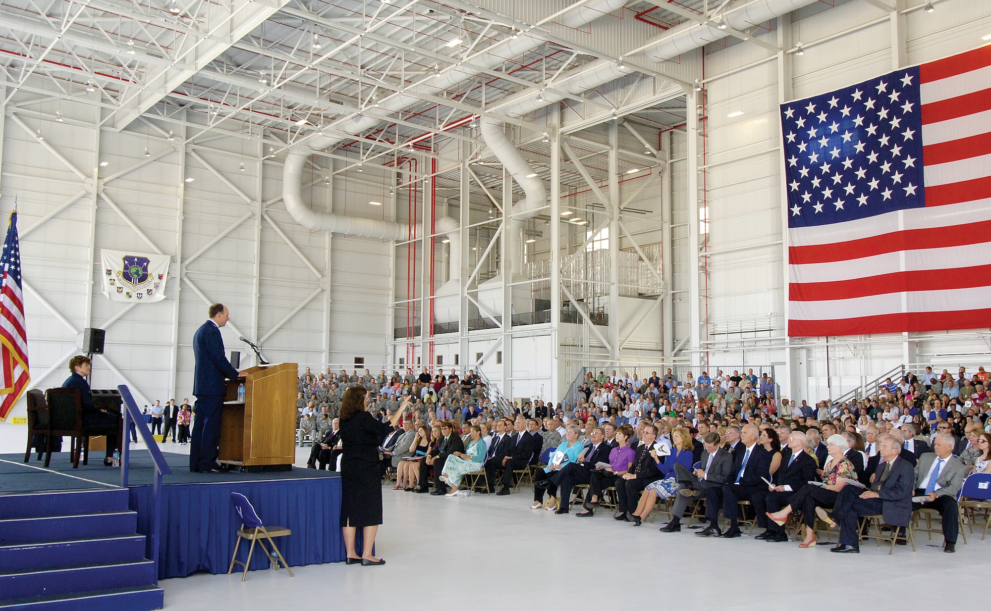 In front of a crowd of hundreds of Airmen, family, former Center leadership, and state and local officials, the Oklahoma City Air Logistics Center was redesignated the Oklahoma City Air Logistics Complex and aligned under the newly activated Air Force Sustainment Center. Lt. Gen. Bruce Litchfield, AFSC commander, received his third star during the ceremony, which was presided over by Gen. Janet Wolfenbarger, Air Force Materiel Command commander. (U.S. Air Force photo/Margo Wright)