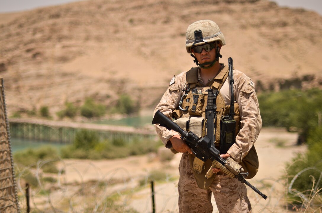 Cpl. Alfredo Salcido, radio operator, Personal Security Detachment, Combat Logistics Battalion 4, 1st Marine Logistics Group (Forward), participated in a combat logistics patrol to Forward Operating Base Zebrugge, Afghanistan, July 11. Salcido provided communications expertise and security during the patrol.