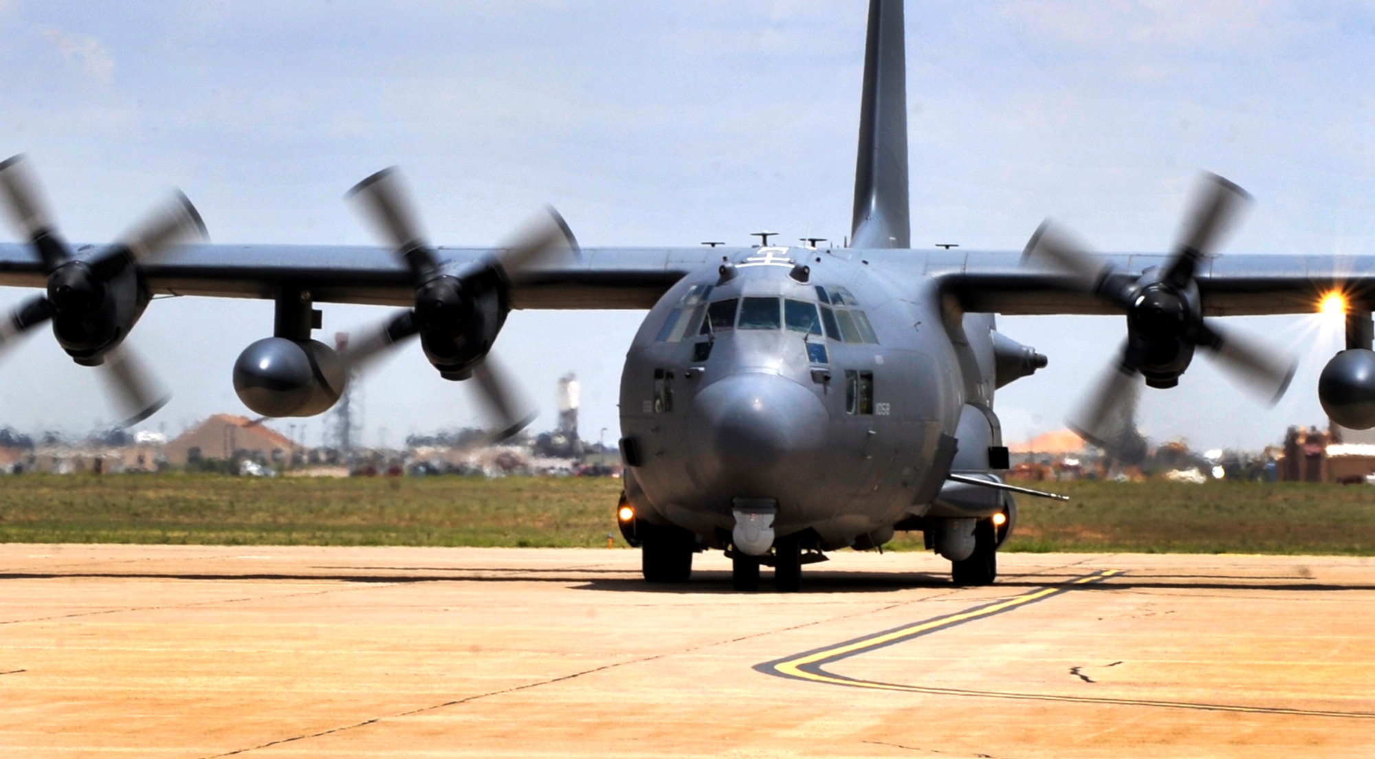 An AC-130W Stinger II, 73rd Special Operations Squadron, taxis down the flight line at Cannon Air Force Base, N.M., July 12, 2012. The Stinger is operated by the 73 SOS who’s dedicated and level-headed Airmen strive every day to ensure that their motto “Without fail” is achieved. (U.S. Air Force photo by Airman 1st Class Ericka Engblom)