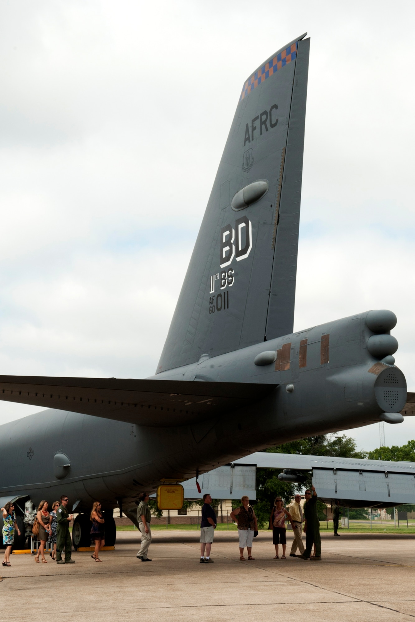 Family members and friends of the Formal Training Unit (FTU) Class 12-01 get a tour of an Air Force Reserve Command B-52H Stratofortress following a graduation ceremony on Barksdale Air Force Base, La., July 10, 2012. The FTU, comprised of the 93rd and 11th Bomb Squadrons, is the only B-52 schoolhouse in the Air Force and trains both Active Duty and Air Force Reserve aircrew to fly the aircraft. (U.S. Air Force photo by Master Sgt. Greg Steele/Released)