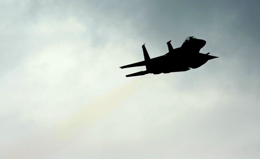 An F-15E Strike Eagle from the 333rd Fighter Squadron prepares to engage targets during a training mission at the Dare County Bomb Range, N.C., July 11, 2012. The range allows F-15E aircrew the ability to hone their close air support skills. (U.S. Air Force photo/Senior Airman Gino Reyes/Released) 