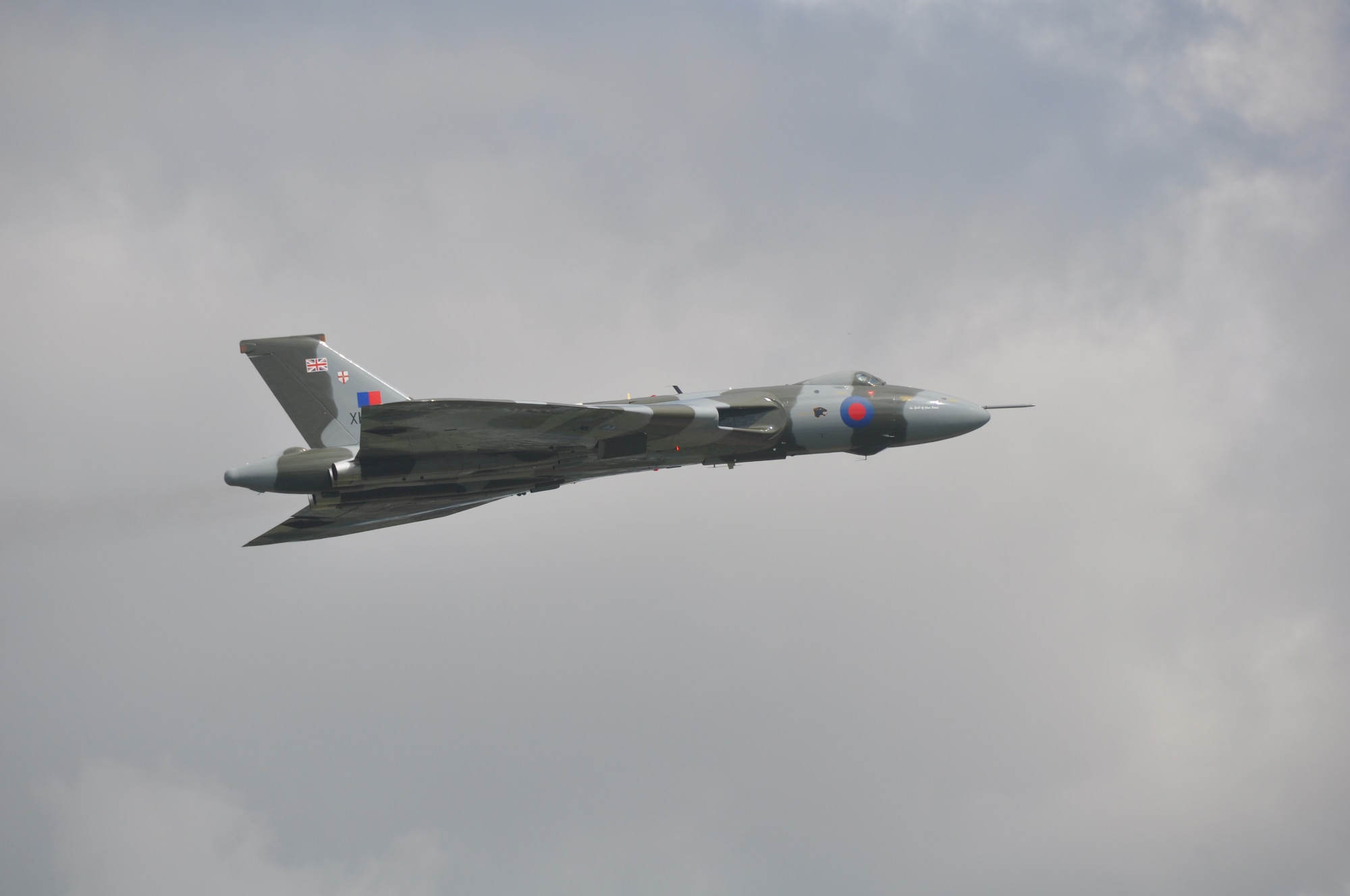Thousands of spectators witness the Vulcan XH558, a veteran aircraft dating back to the Cold War, make one of its final flights during the annual Royal International Air Tattoo July 7-8 at RAF Fairford in the United Kingdom. (U.S. Air Force photo/Master Sgt. Donna T. Jeffries)