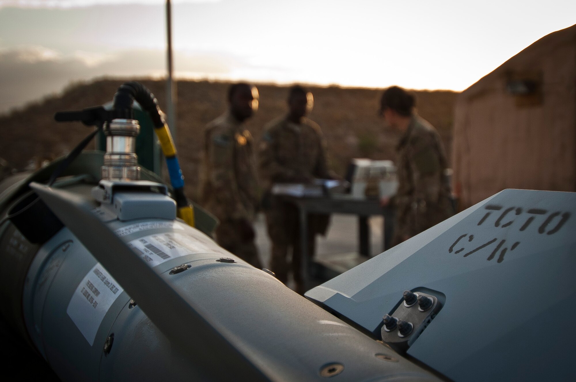 A shipment of GBU-38 smart bombs assembled by the 455th Maintenance Squadron, sit on a trailer ready to be delivered to aircraft at Bagram Airfield, Afghanistan, June 23, 2012. 455 MXS Munitions Airmen work 24/7 to provide the ammo used by Bagram aircraft to defeat insurgents and protect friendly forces in Afghanistan. (U.S. Air Force photo/Capt. Raymond Geoffroy)