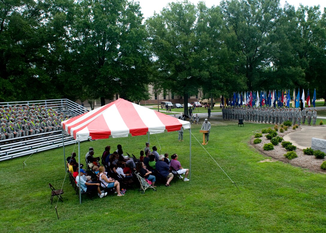 Soldiers from the 128th Aviation Brigade carry the colors of each state in parade during the Independence Day celebration on Seay Plaza at Ft. Eustis, Va., July 4, 2012. The United States celebrated its 236th birthday this year, commemorating the signing of the Declaration of Independence, which announced the thirteen American colonies as independent states free from British rule. (U.S. Air Force photo by Senior Airman John D. Strong II/Released)