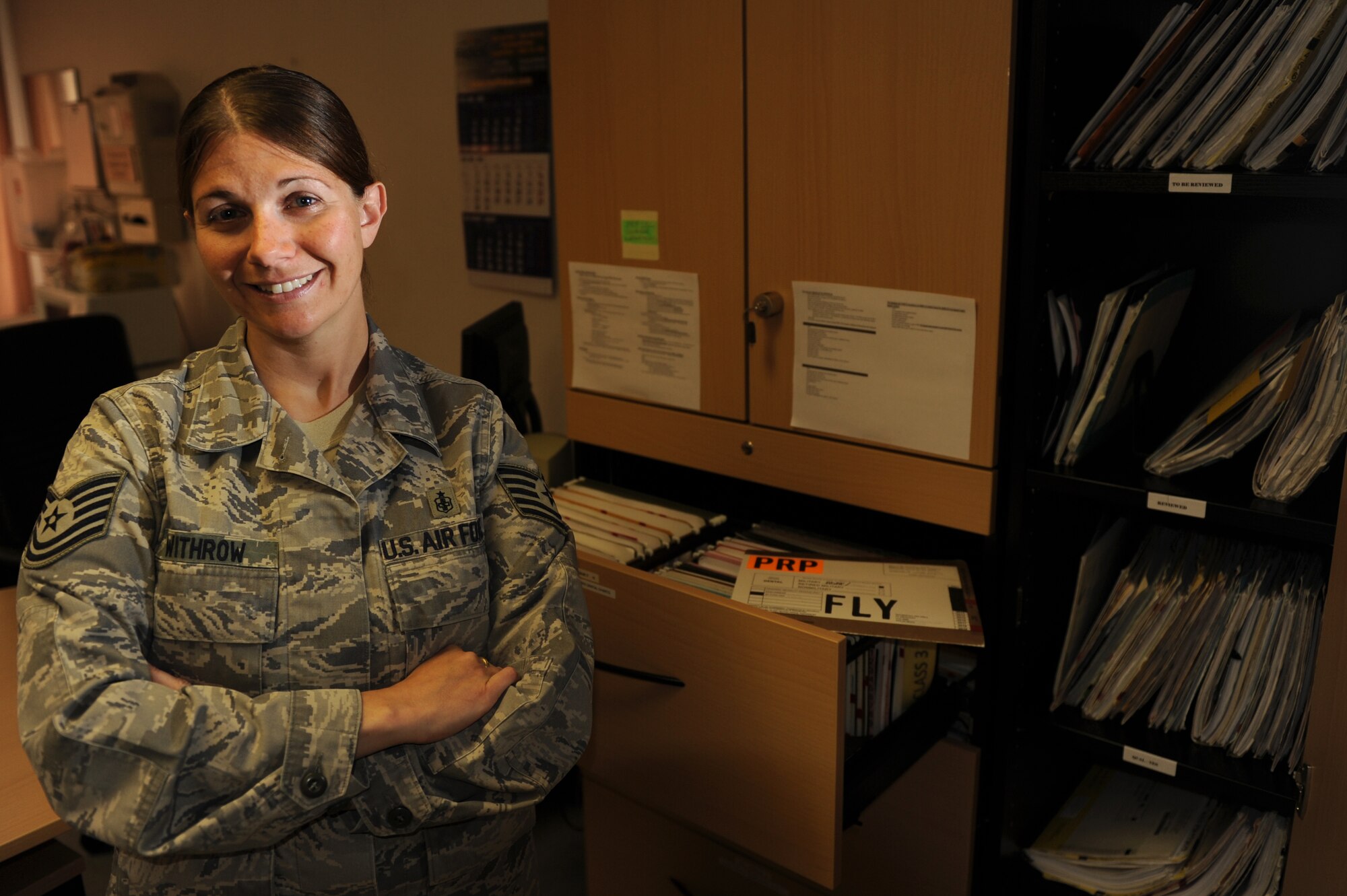 SPANGDAHLEM AIR BASE, Germany -- Tech. Sgt. Sarah Withrow, 52nd Aerospace Medicine Squadron personnel reliability program NCO in charge, is the Super Saber Performer for the week of July 12 - 18. (U.S. Air Force photo by Senior Airman Matthew Fredericks/Released)