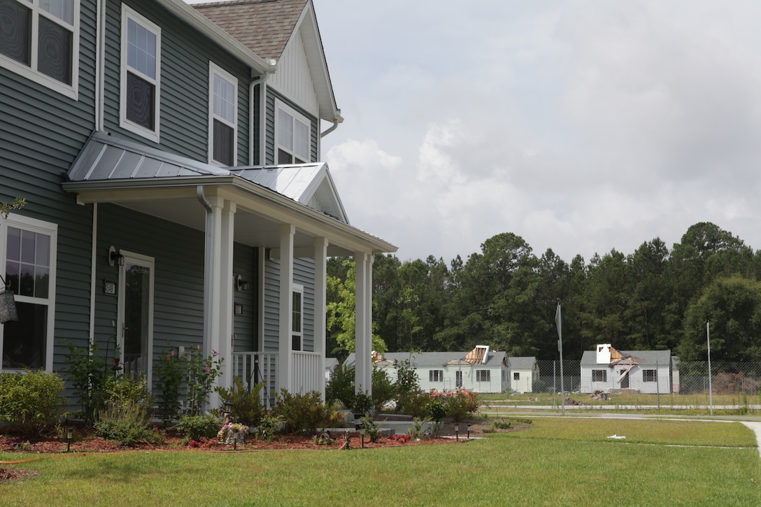 Atlantic Marine Corps Communities housing project aboard Marine Corps Base Camp Lejeune’s Midway Park turned a corner recently, bringing a close to nearly 70 years of housing dominated by the 750 square-foot homes built during World War II with larger, more energy efficient homes.
