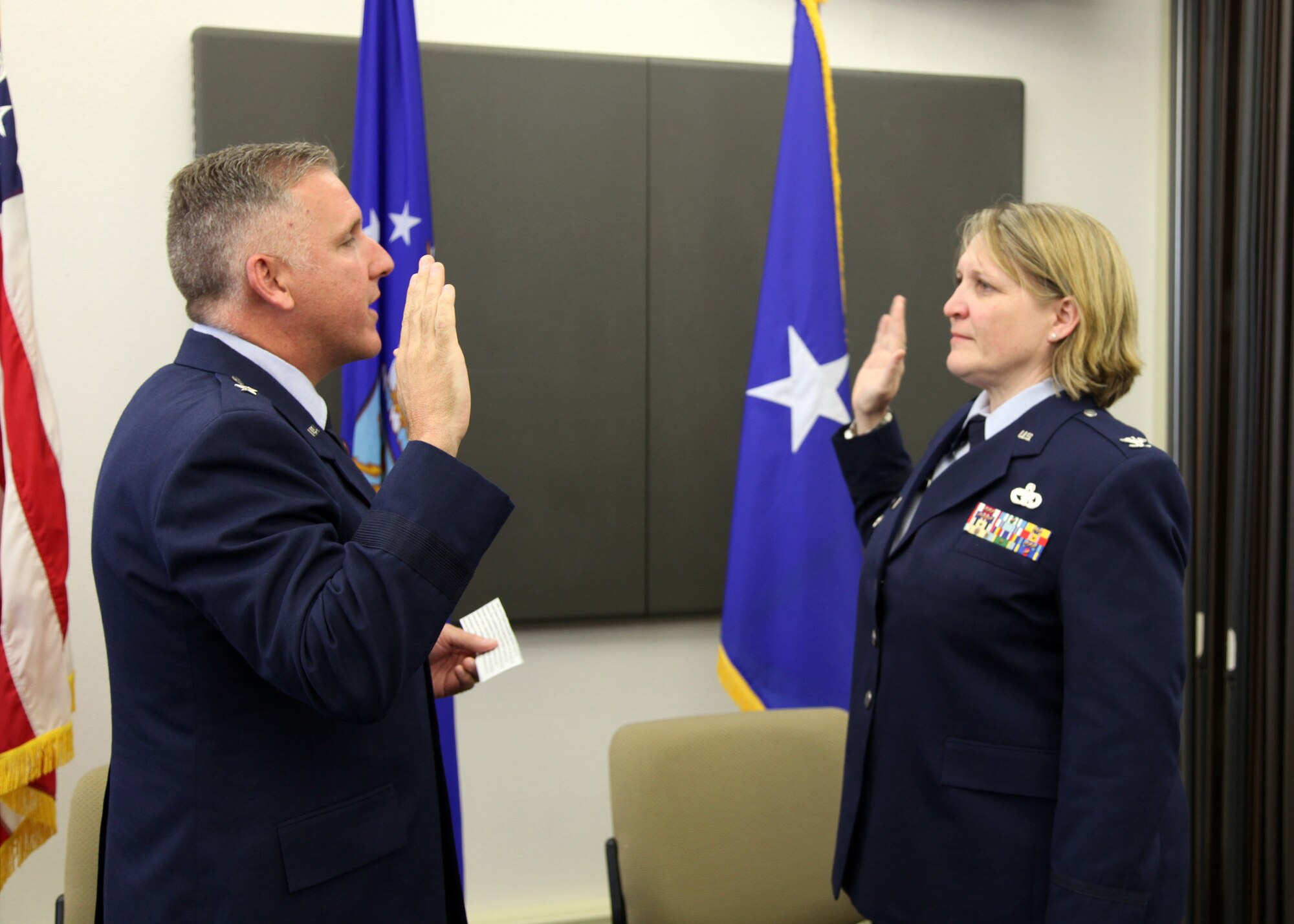 TRAVIS AIR FORCE BASE, Calilf. -- 349th Air Mobility Wing as Lt. Col. Connie Jenkins pinned on her eagles in June. (U.S. Air Force photos/Lt. Col. Robert Couse-Baker)