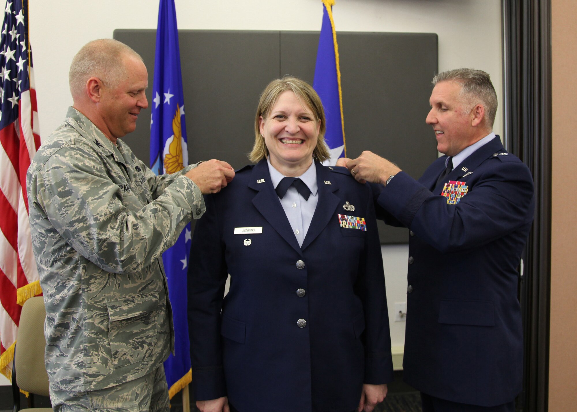 TRAVIS AIR FORCE BASE, Calilf. -- 349th Air Mobility Wing as Lt. Col. Connie Jenkins pinned on her eagles in June. (U.S. Air Force photos/Lt. Col. Robert Couse-Baker)