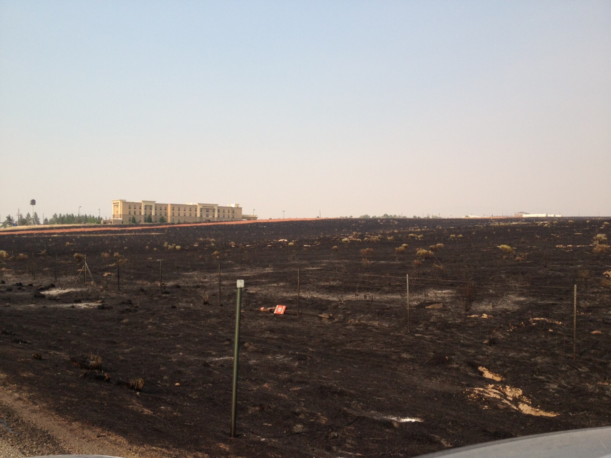 The after effects of the Benwalk fire near Mountain Home Air Force Base, Idaho. This burned more than 25,000 acres July 9, 2012 and is still currently not contained however, crews continue to work to stop it. (U.S. Air Force photo/courtesy Jeff Wagner, MHAFB Deputy Fire Chief)