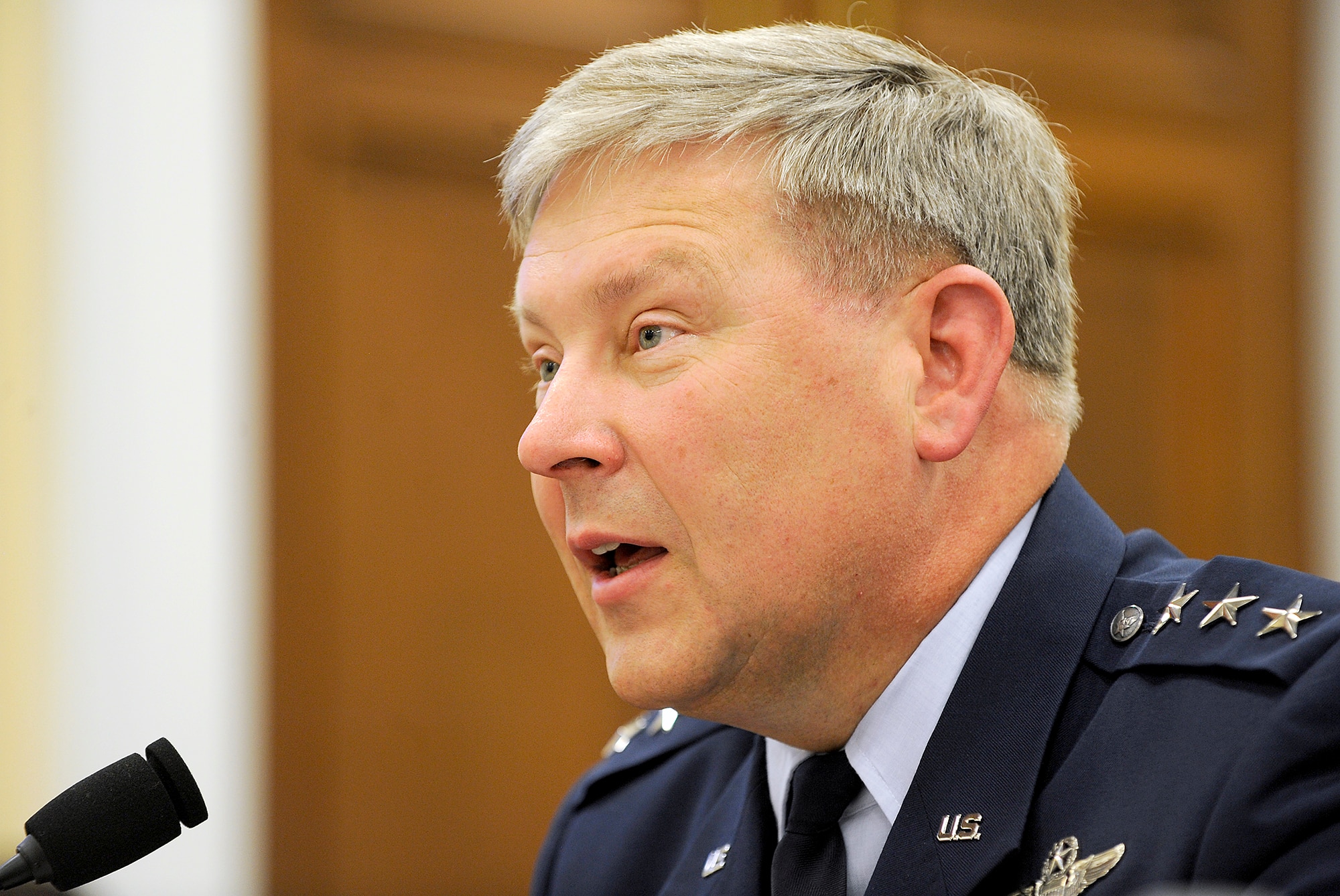Lt. Gen. Christopher Miller, Deputy Chief of Staff for Strategic Plans and Programs, Headquarters, U.S. Air Force, testifies during a hearing before the House Armed Services Committee on Air Force aircraft force structure reductions in Washington, D.C., July 12, 2012.  (U.S. Air Force photo/Scott M. Ash)