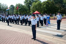 Lieutenant General David S. Fadok, commander and president of Air University presides over the 42nd Air Base Wing change of command, where former 42nd ABW commander Col. Brian Killough relinquishes command to incoming commander Col. Trent Edwards. (U.S. Air Force photo by Melanie Rodgers Cox)