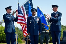 The 42nd Air Base Wing change of command ceremony was held at Air Park on Maxwell Air Force Base, Ala. Thursday June 28. Lt. Gen David Fadok, Air University commander and president presided over the ceremony. Colonel Brian Killough reliquinshed command to Col. Trent Edwards. (U.S. Air Force photo by Donna L. Burnett)