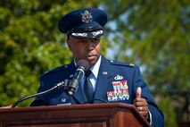 The 42nd Air Base Wing change of command ceremony was held at Air Park on Maxwell Air Force Base, Ala. Thursday June 28. Lt. Gen David Fadok, Air University commander and president presided over the ceremony. Colonel Brian Killough reliquinshed command to Col. Trent Edwards. (U.S. Air Force photo by Donna L. Burnett)
