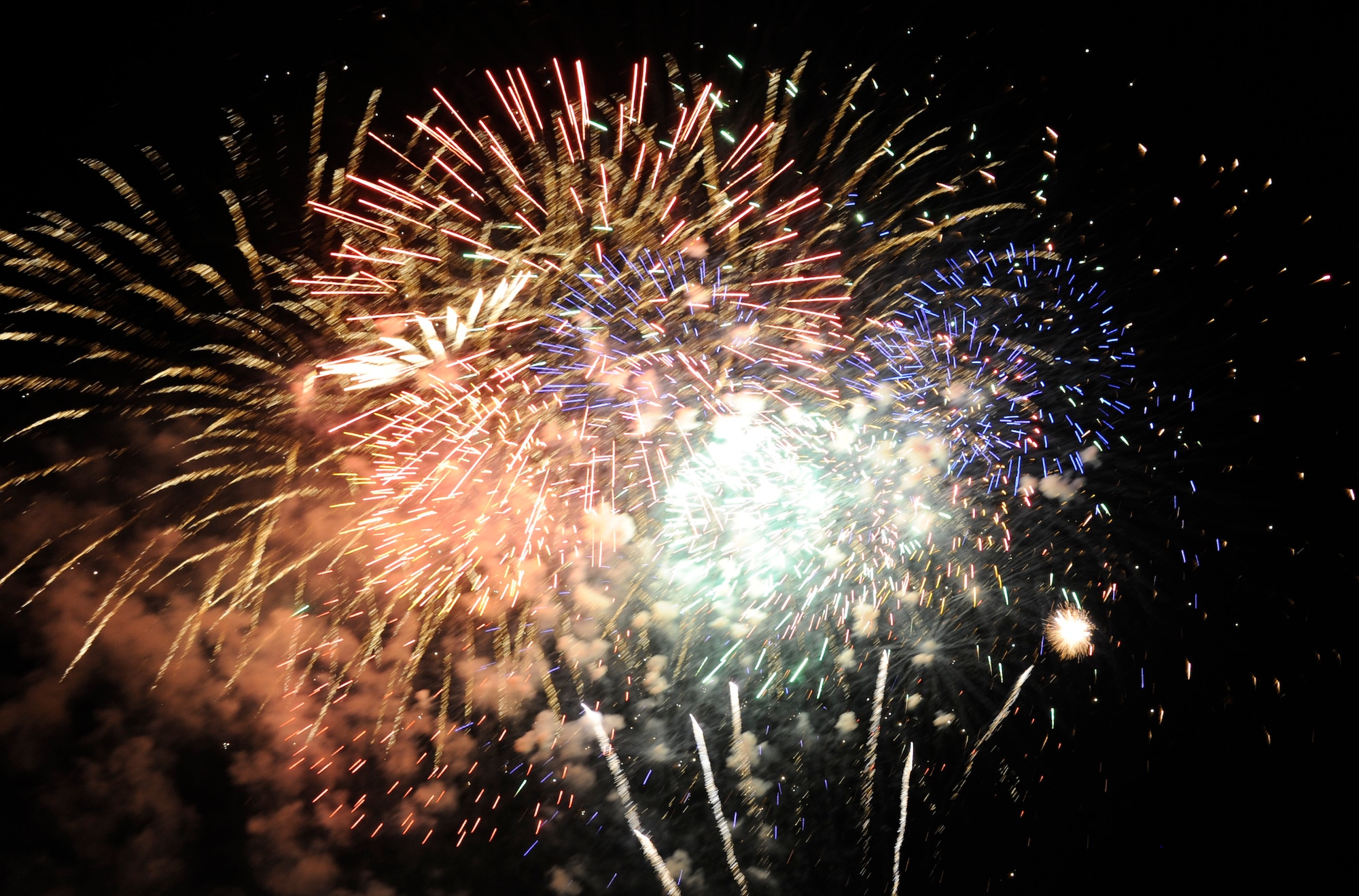 Fireworks were the highlight of the annual Fourth of July celebration at Doughboy Field July 4 here. Thousands of people from the surrounding communities and the join base populace attended this year's event to celebrate America’s independence at the premier joint warfighting base . (U.S. Air Force photo by Airman 1st Class Ryan Throneberry/Released)