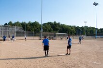 KENT, Ohio -- The 910th Airlift Wing Air Force Falcons softball team load the bases during their make up game at Allerton Field in Kent, Ohio, July 10, 2012. The Falcons softball team consists of Youngstown Air Reserve Station servicemembers and civilians who participate in this men's summer softball league. (U.S. Air Force photo/Staff Sgt. Megan Tomkins)