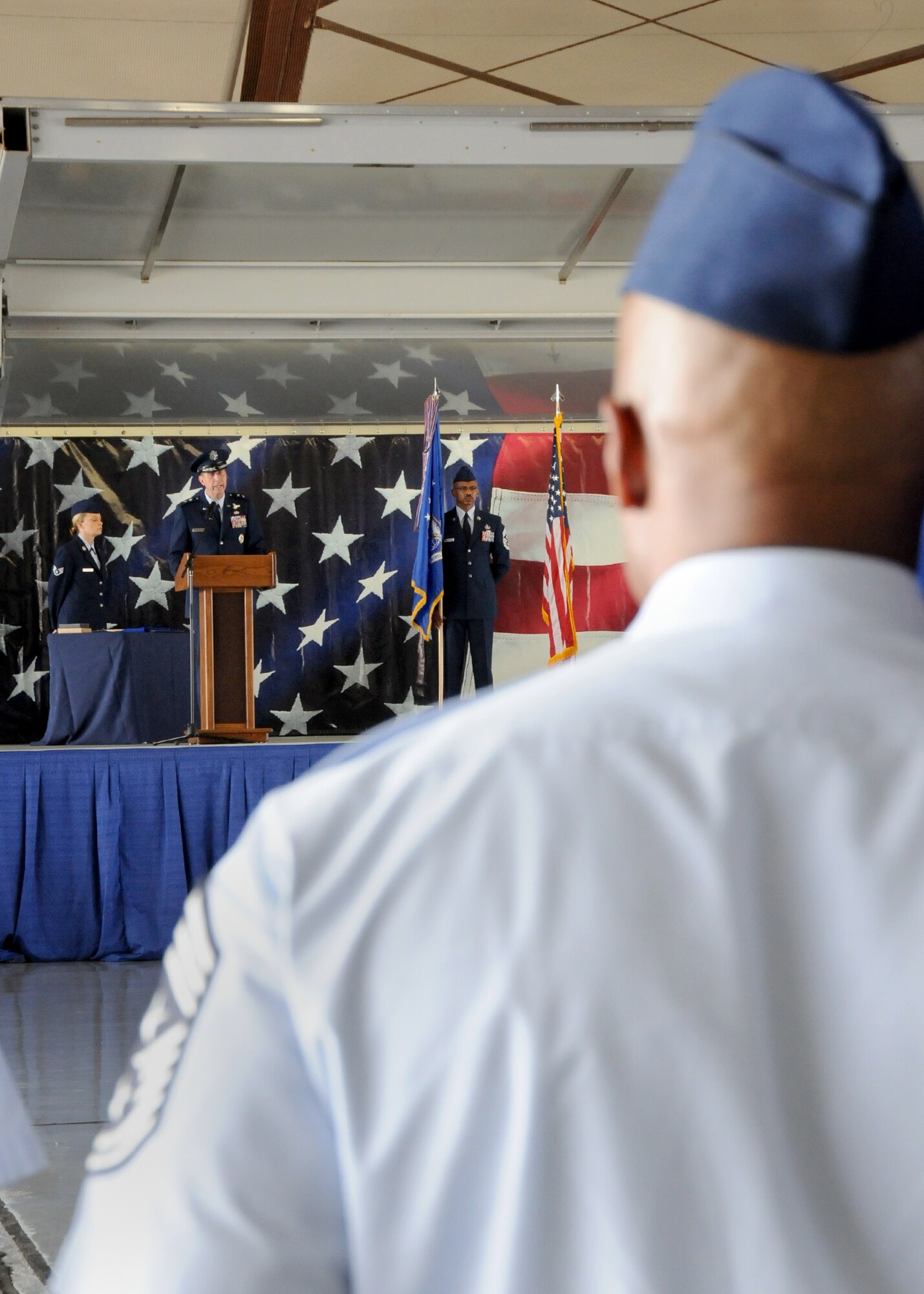Maj. Gen. Mark Solo, 19th Air Force commander, speaks at the19th AF inactivation ceremony held at Joint Base San Antonio-Randolph, Texas, July 12. (U.S. Air Force photo by Melissa Peterson)
