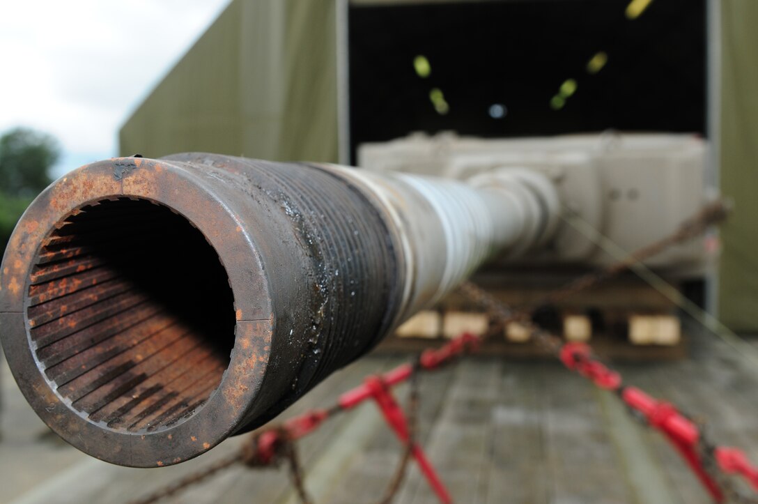 ROYAL AIR FORCE ALCONBURY, England – The turret of a Tiger 1, a World War II era German tank, is secured to be moved to RAF Lakenheath July 9, 2012. The Tiger 1, one of six left in the world, will be shipped to the U.S. Army Armor and Cavalry Museum at Fort Benning, Ga., for repair and full restoration. (U.S. Air Force photo by Airman 1st Class Cory D. Payne)