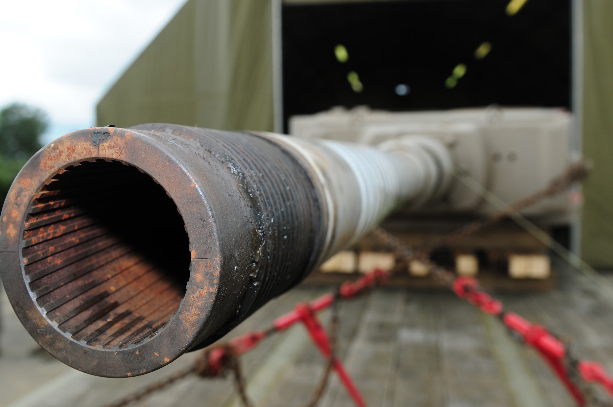 ROYAL AIR FORCE ALCONBURY, England – The turret of a Tiger 1, a World War II era German tank, is secured to be moved to RAF Lakenheath July 9, 2012. The Tiger 1, one of six left in the world, will be shipped to the U.S. Army Armor and Cavalry Museum at Fort Benning, Ga., for repair and full restoration. (U.S. Air Force photo by Airman 1st Class Cory D. Payne)
