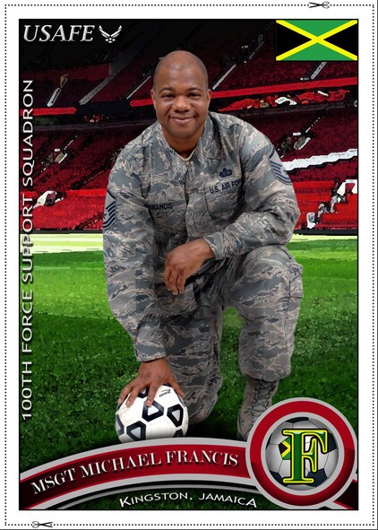 Master Sgt. Michael Francis, 100th Force Support Squadron, describes how he believes standing as one, the Air Force is strong, and relays his excitement for the upcoming Olympic Games. Francis is the 100th FSS Food Service section chief and hails from Kingston, Jamaica. “If I could watch any two countries play each other at the Olympic event it would be America vs. Jamaica in the 100-meter and 200-meter dash because that would reveal the bests two countries of these events putting their dedication, spirit and intense energy in these events with superb sportsmanship,” he said. (U.S. Air Force photo illustration/Tony Dineen)