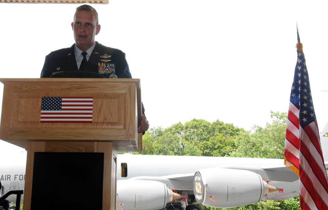 Col. William Mason and Maj. Gen. Mark Kyle, 4th commander, Air Force, pose for a picture as Mason assumes command of the 459th Air Refueling Wing during a change of command ceremony, July 15, 2012. Mason is joining the 459 ARW from the 931st Air Refueling Group at McConnell Air Force Base, Kan. (U.S. Air Force photo/ Senior Airman Katie Spencer)