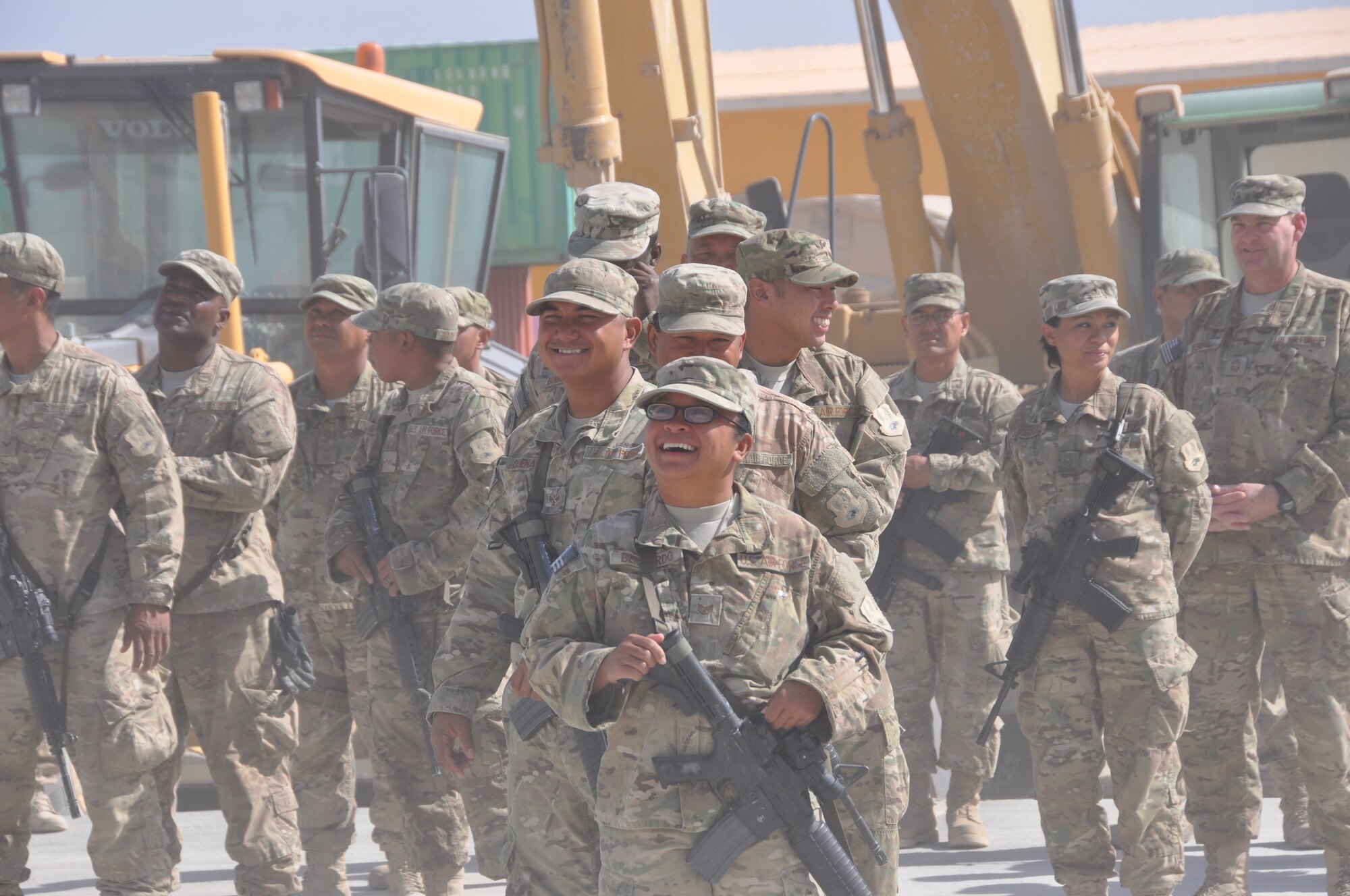 Members of the 577th Expeditionary Prime Beef Squadron spell the name "Dyrk" to contribute to the hometown "Dyrkstrong" effort. Four-year-old Dyrk Burcie was diagnosed with terminal cancer, and his father's fire department co-workers began an effort to bring as many smiles to the faces of Dyrk's family as possible. Lt. Col. Michael Nester, 577 EPBS commander, is a cousin of Dyrk's Dallas-Fort Worth family. (U.S. Air Force photo/TSgt Shawn David McCowan)
