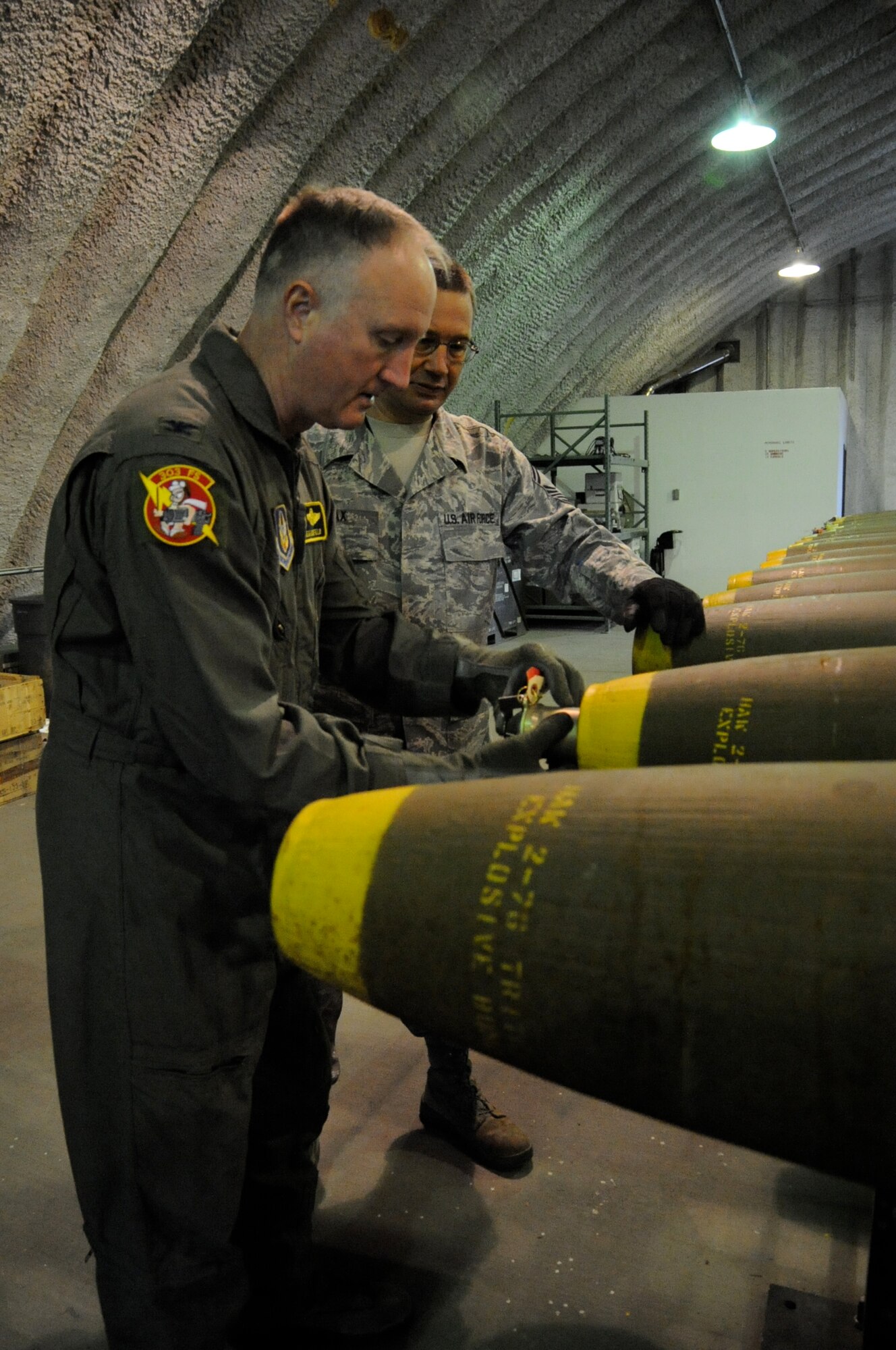 EIELSON AIR FORCE BASE, Alaska -- Col. Gregory Eckfeld, 442nd Fighter Wing vice commander and A-10 Thunderbolt II pilot, gets a lesson in building a Mark-82, July 16, 2012, of which he will use during a live-employment exercise. The 442nd Fighter Wing is an A-10 Thunderbolt II Air Force Reserve unit at Whiteman Air Force Base, Mo., deployed here for training. (U.S. Air Force photo/Staff Sgt. Danielle Johnston)