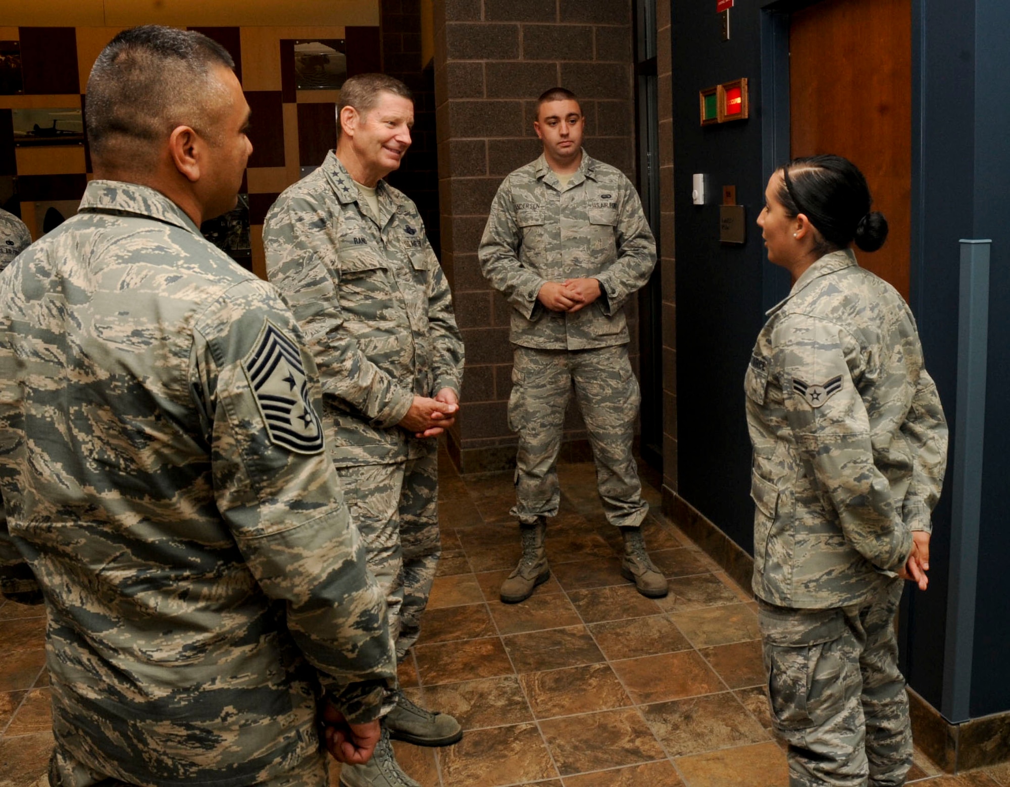 Lt. Gen. Robin Rand, 12 Air Force commander, visits the new deployment center at Ellsworth Air Force Base, S.D., July 13, 2012. The visit provided Rand an opportunity to speak with the Airmen about maintaining mission readiness. (U.S.Air Force photo by Airman 1st Class Anania Tekurio/Released) 