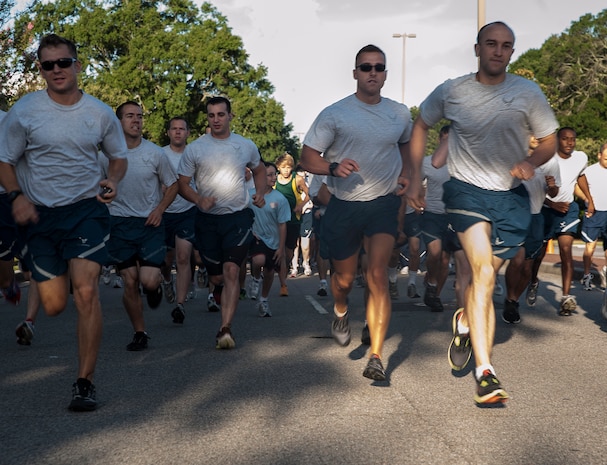 Runners participate in the Commander's Challenge Run at Joint Base Charleston - Air Base July 13, 2012. The Commander's Challenge is held monthly to test Team Charleston's fitness abilities. (U.S. Air Force photo/Airman 1st Class Ashlee Galloway)