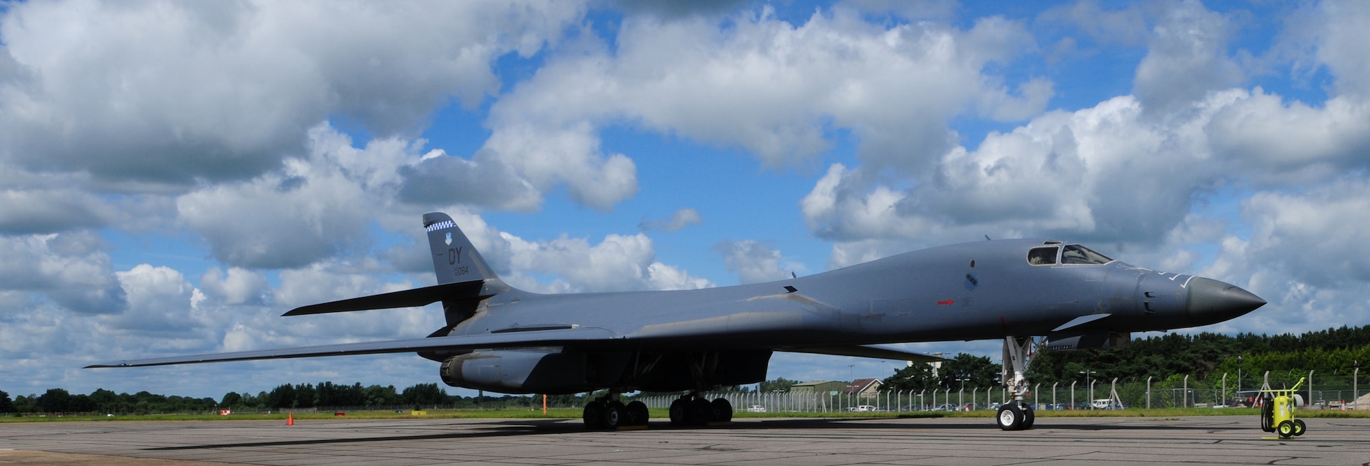 RAF MILDENHALL, England -- A B-1B Lancer, here from the 7th Bomb Wing, Dyess Air Force Base, Texas, sits on the airfield at RAF Mildenhall July 12, 2012. The B-1B holds almost 50 world records for speed, payload, range and time of climb in its class. The National Aeronautic Association recognized the B-1B for completing one of the 10 most memorable record flights for 1994. (U.S. Air Force photo/Karen Abeyasekere)