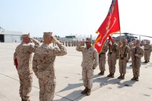 Sgt. Maj. Rodolfo R. Graham, the outgoing sergeant major of Marine Heavy Helicopter Squadron 461, salutes Lt. Col. Nicholas A. Morris, the commanding officer of HMH-461, during a relief and appointment ceremony at the squadron’s hangar, July 9. Graham passed his duties as the senior enlisted advisor for HMH-461 to Sgt. Maj. Ronald M. Jenks Jr. 
