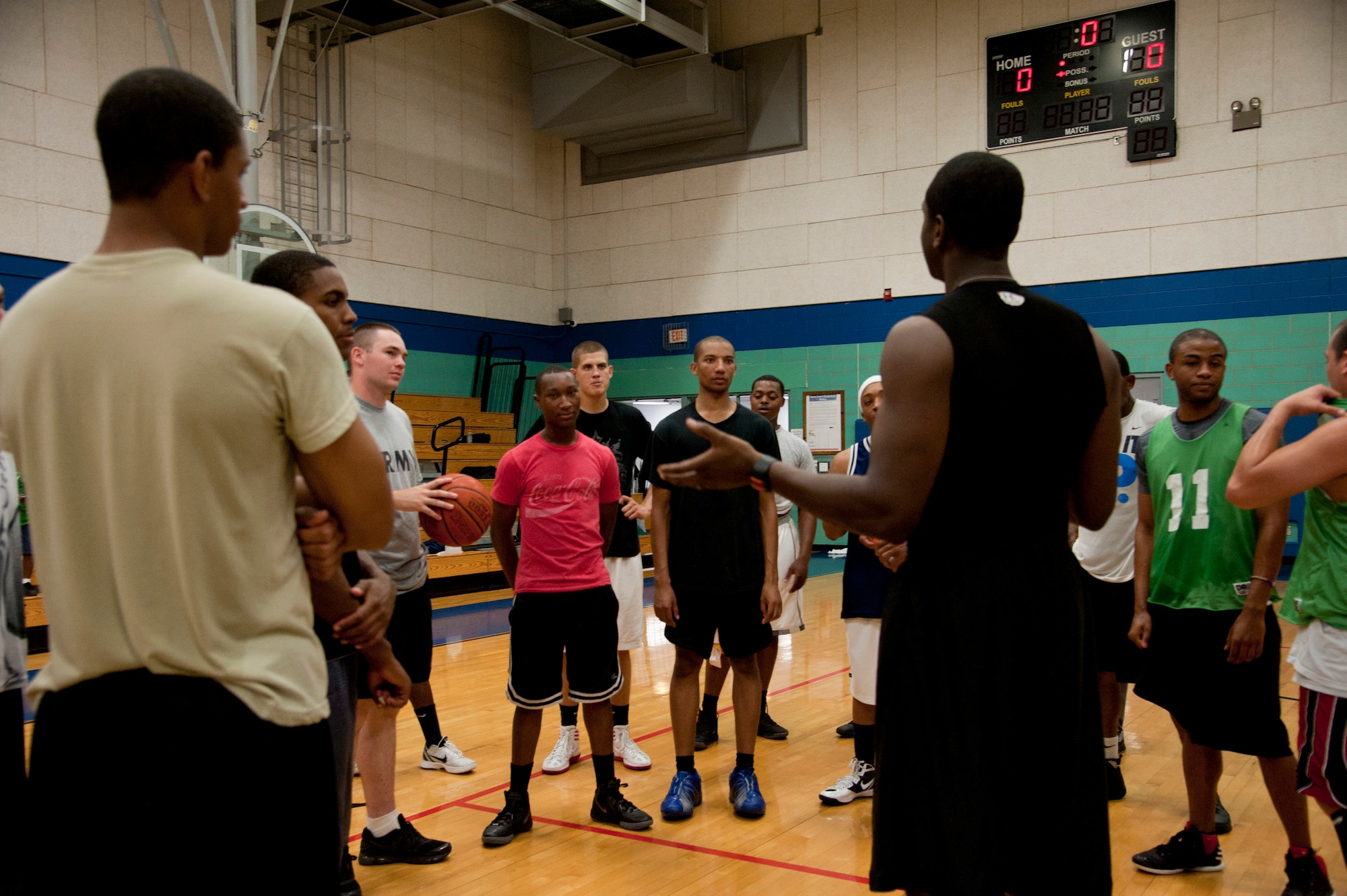 GOODFELLOW AIR FORCE BASE, Texas - 2nd Lt.Okechukwu Nwaneri thanks and gives words of inspiration to all the competitors that came out to participate in the "Bring the Rock" basketball tournament at the Mathis Fitness Center July 14. The 5-on-5 player, free tournament was presented by Taylor Chapel and the 17th Force Support Squadron to allow players to have fun and promote camaraderie. (U.S. Air Force Photo/ Airman 1st Class Erica Flores) 