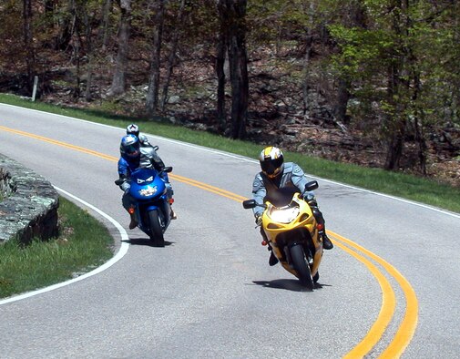 Over estimating the amount of tire rubber that contacts the road -- the tire patch size -- can result in a mishap. Awareness of a bike's patch size and road contaminants, such as sand, gravel and water, helps riders adjust speed and the amount of lean needed to safely enter and exit turns. (Photo courtesy of the AAA Foundation for Traffic Safety)