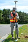 U.S. Air Force Airman 1st Class David Anderson, 35th Civil Engineer Squadron engineering assistant, collects global positioning system coordinates during an Emergency Management Exercise at Misawa Air Base, Japan, July 17, 2012. The GPS used by the 35 CES is accurate to the millimeter, allowing for a precise depiction of the scene. (U.S. Air Force photo by Staff Sgt. Nathan Lipscomb/Released)   