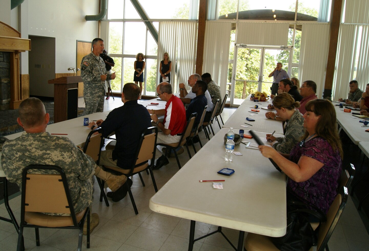 Col. Michael Teague, U.S. Army Corps of Engineers Tulsa District commander, speaks to representatives from multiple federal agencies about Operation Warfighter, a federal internship program that places Wounded Warriors in positions at federal agencies while they are completing their medical board process. The Tulsa District has had multiple Operation Warfighter interns at the agency.