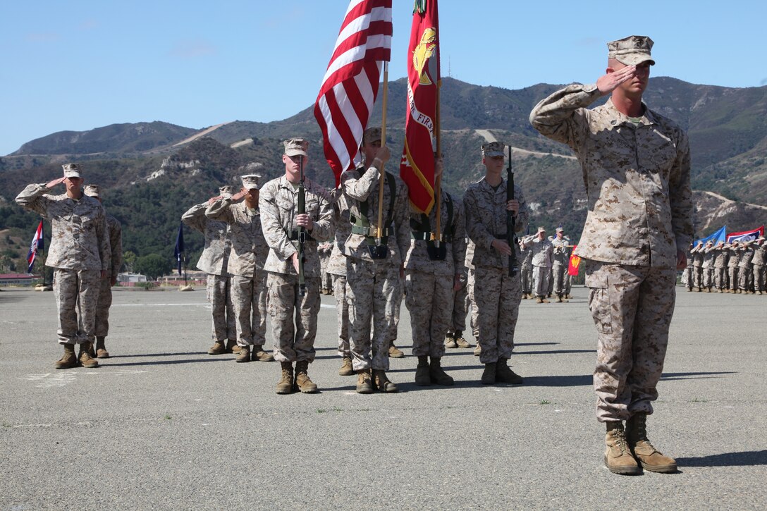 Staff Sgt. Paul Worley, infantry platoon sergeant with Kilo Company, 3rd Battalion, 1st Marine Regiment, 1st Marine Division, I Marine Expeditionary Force, salutes during a Silver Star Medal award ceremony at Camp Pendleton, Calif., July 17. The Silver Star Medal is given to those who display courage, valor and perseverance in the face of the enemy.