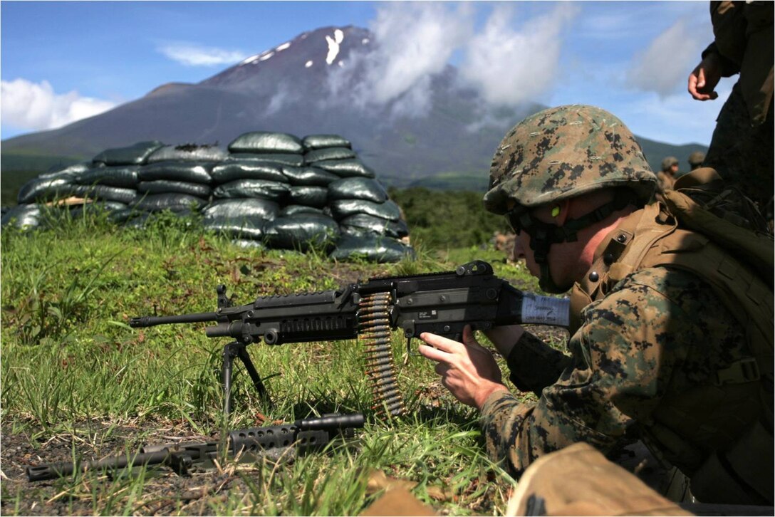 Pfc. Joshua B. Buck, a Combat Logistics Company 36 warehouse clerk, sends the bolt forward on an M249 Light Machine Gun during automatic weapons training as part of Exercise Dragon Fire II at Combined Arms Combat Training Center Camp Fuji, Japan, July 16, 2012. Dragon Fire is an annual exercise that trains Marines and sailors in increasing their proficiency and efficiency with an assortment of weaponry.