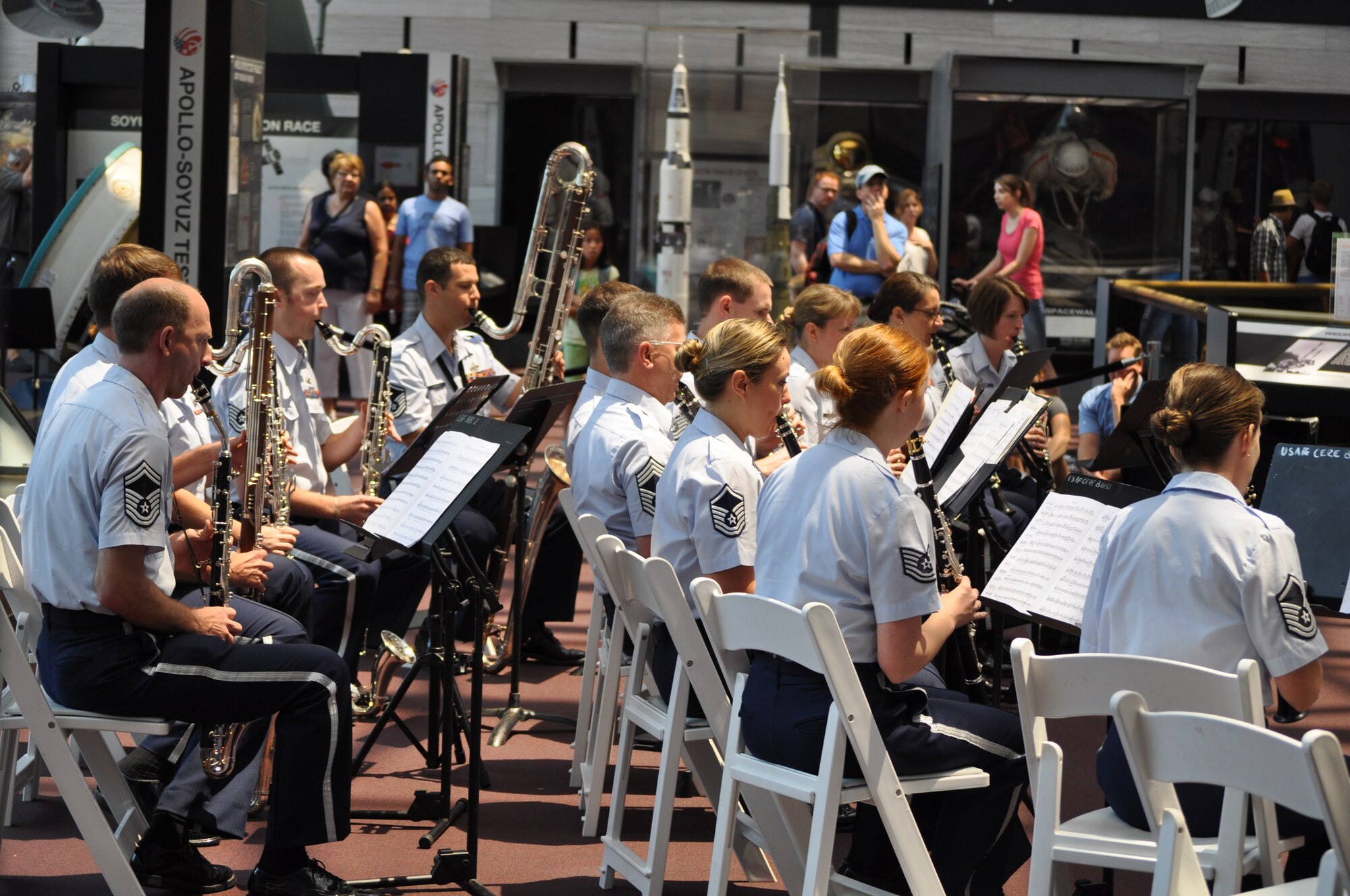 The clarinet section of the Concert Band performs as a clarinet choir at the
Air and Space museum as a part of the Band's Summer Concert Series. (AF
photo by SMSgt Jenn Pagnard)