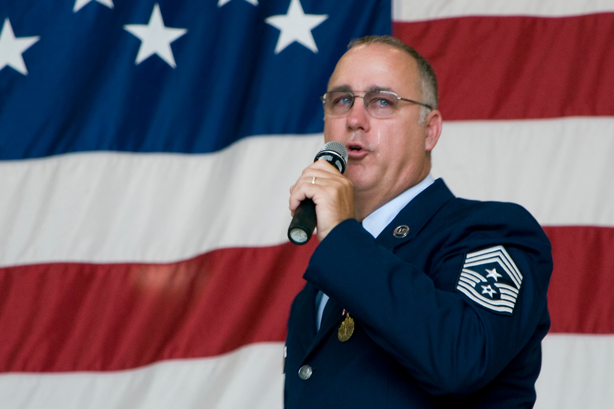 GRISSOM AIR RESERVE BASE, Ind. -- Chief Master Sgt. Larry Brady, former 434th Air Refueling Wing command chief, speaks during his retirement ceremony at Grissom July 8. Brady retired after 28 years of service. (U.S. Air Force photo/Senior Airman Andrew McLaughlin)