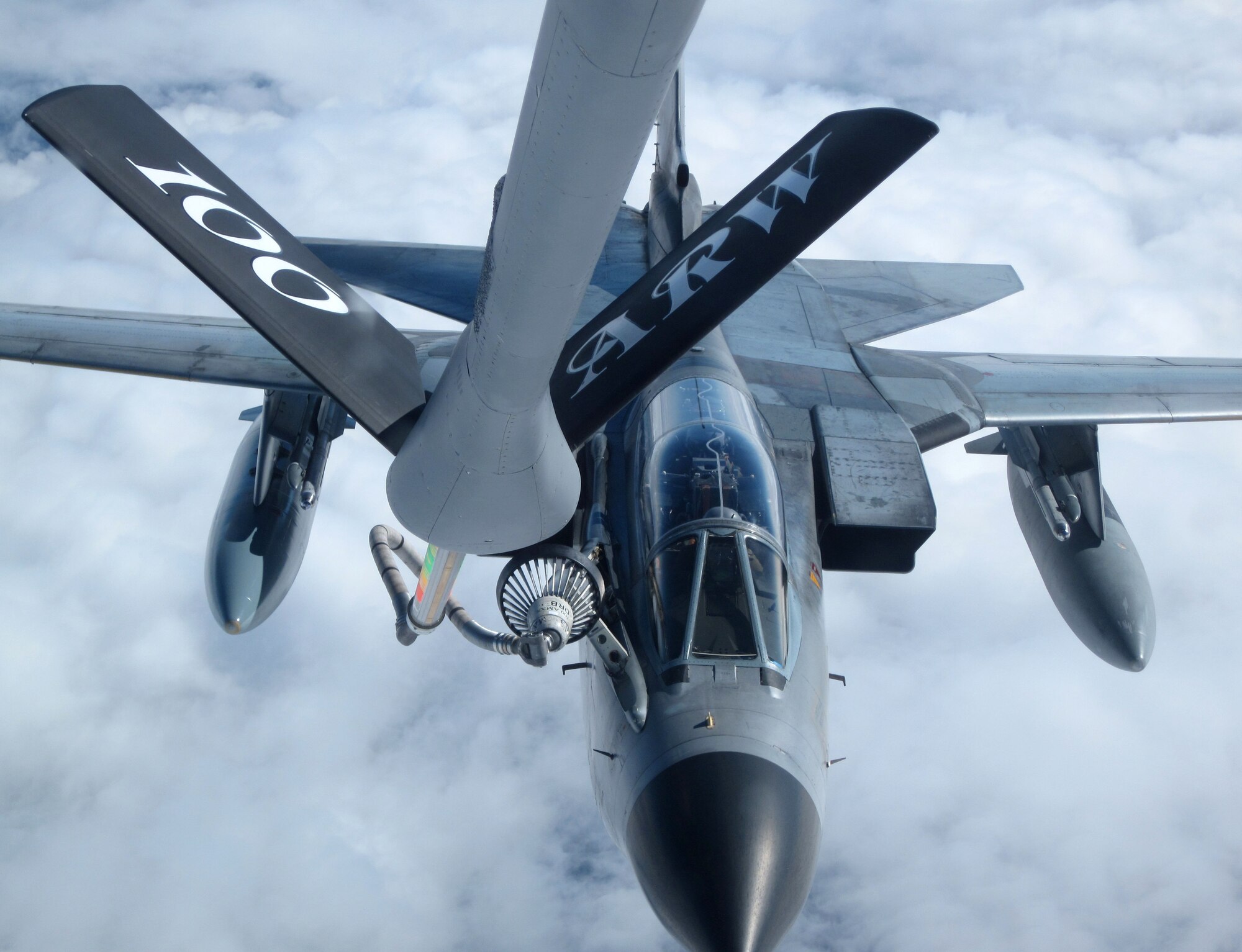 GERMANY – A German Luftwaffe Tornado receives fuel from a KC-135 Stratotanker assigned to RAF Mildenhall, July 17, 2012, over Germany. The 351st Air Refueling Squadron routinely refuels the NATO allies aircraft. (U.S. Air Force photo/Senior Airman Rachel Waller)