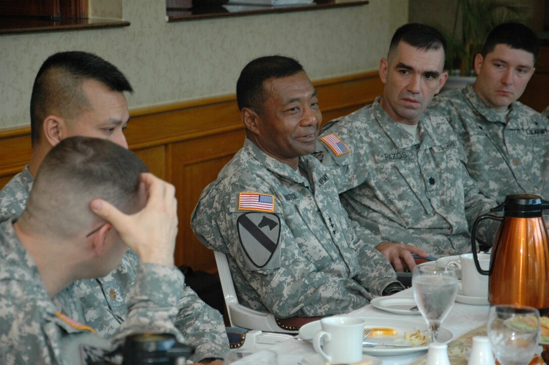 SEOUL, Republic of Korea – Lt. Gen. Thomas Bostick speaks to U.S. Army engineers stationed in the Republic of Korea July 17 as part of his two-day visit to the peninsula. Bostick, the Chief of U.S. Army Engineers and Commanding General of the U.S. Army Corps of Engineers,  met with U.S. and Korean military officials and toured the multi-billion dollar construction project at U.S. Army Garrison Humphreys, about 40 miles south of Seoul, July 16-17.   Bostick's visit to the Corps of Engineers Far East District in Korea was his first since assuming command May 22. The Corps of Engineers has about 37,600 military and civilian personnel providing project management and construction support in more than 100 countries.  U.S. Army photo by Jason Chudy.