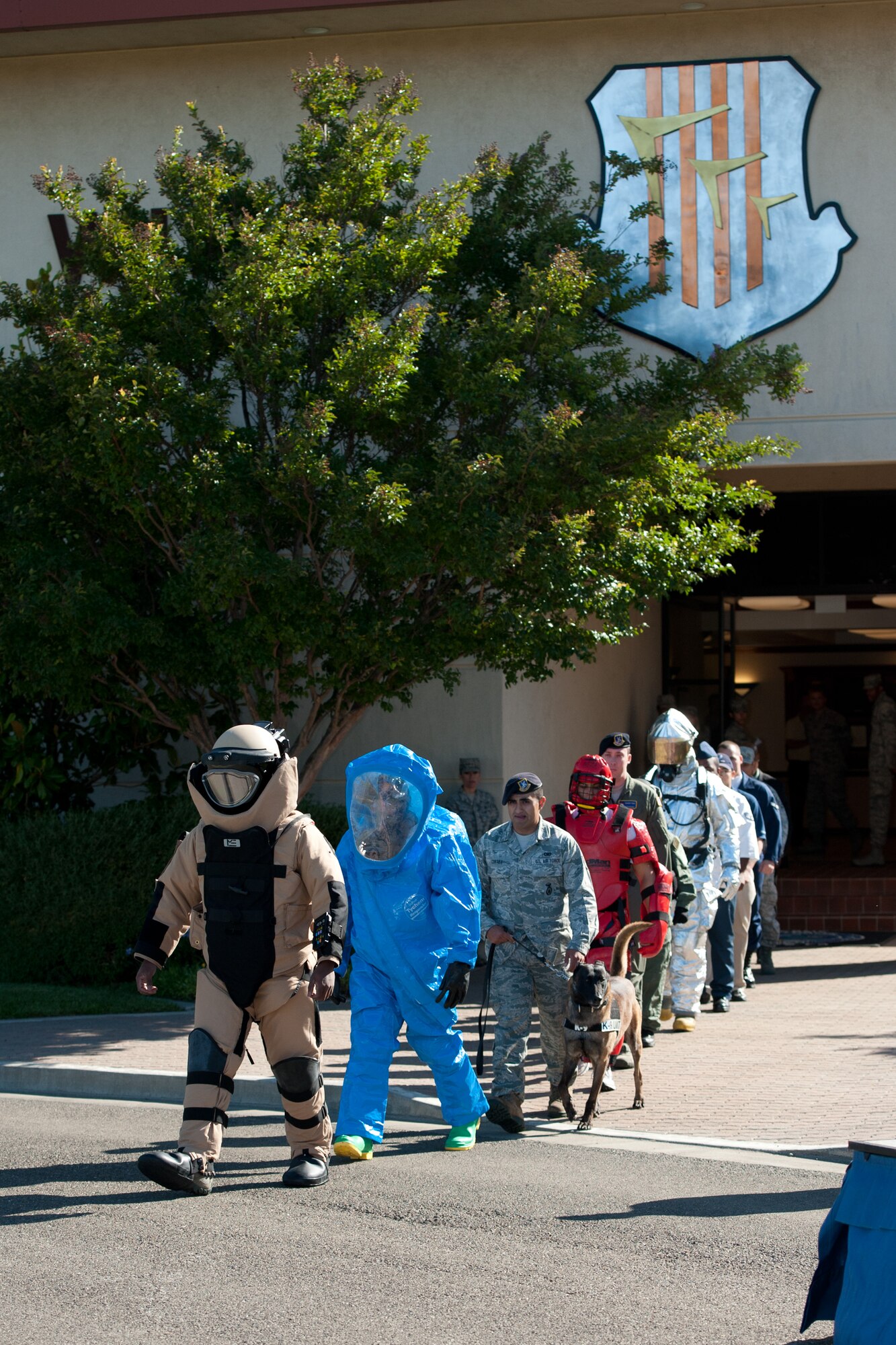 To honor Col. Robert Eatman's leadership of the 60th Mission Support Group, unit members demonstrated the breadth of the MSG's responsibilities by displaying the unique uniforms and equipment they use to carry out their duties. (USAF Photo/Ken Wright)